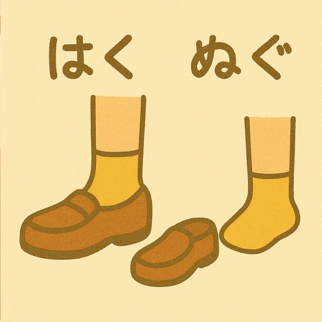 反対言葉カード「はく」と「ぬぐ」(くつをはいた足と、くつをぬいだ足のイラスト)